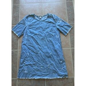 Forever 21  Jean Denim Dress‎ Raw Hem Paint Speckles Short Sleeve size: M